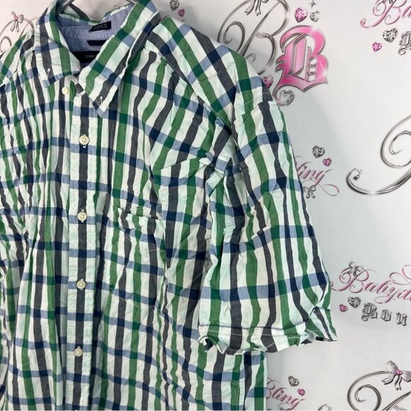 Tommy Hilfiger button up tshirt collared Men's Green and Blue Checkered Shirt - Picture 4 of 12